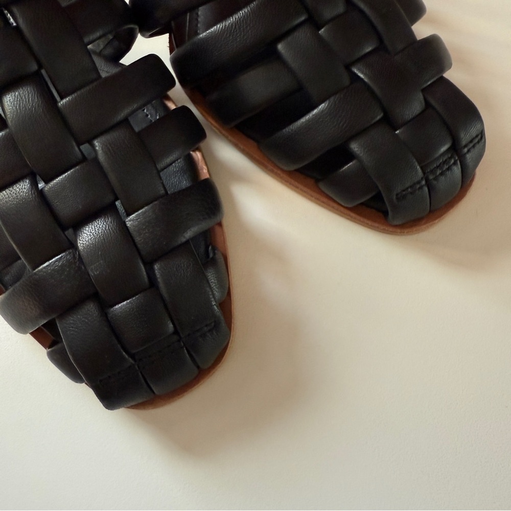 Vince Camuto Cresetia Black Leather Woven Slip-On Sandals Block Heel - Picture 7 of 7